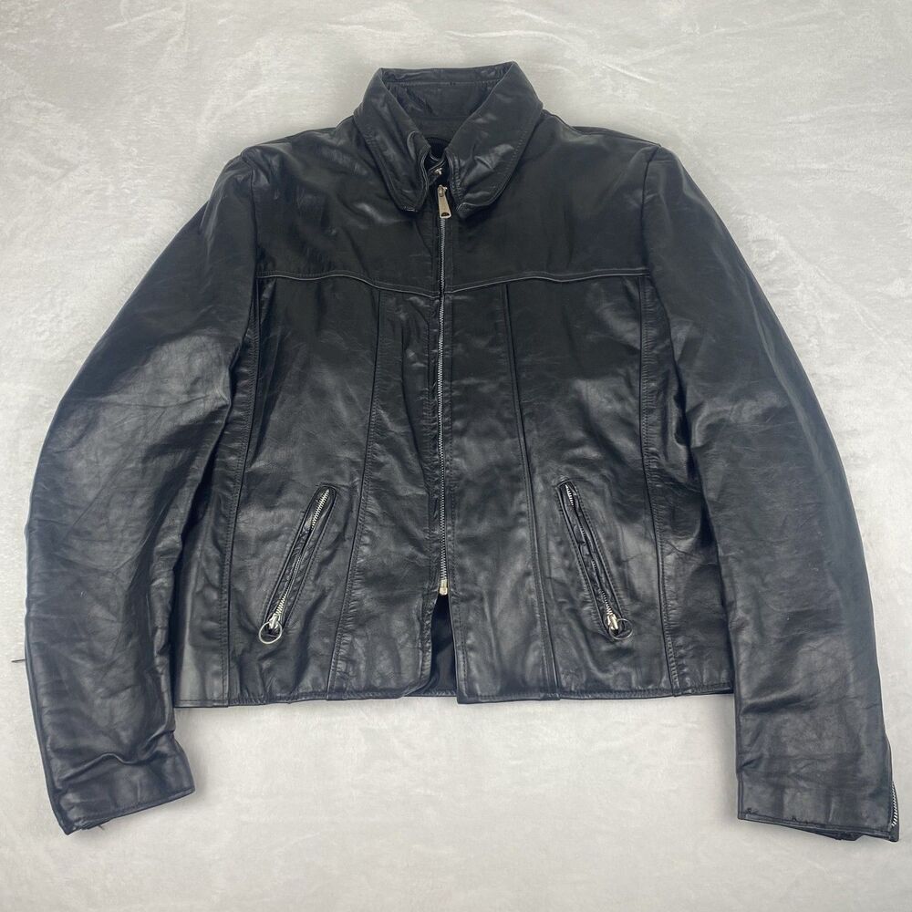 Vintage Brooks Motorcycle Jacket Mens 48 Black Leather Full Zip Made in USA